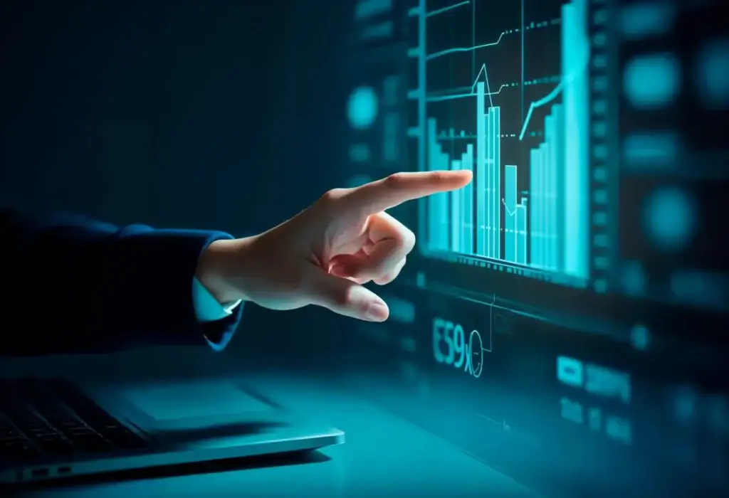 Digital analytics graph showing business growth and data analysis.