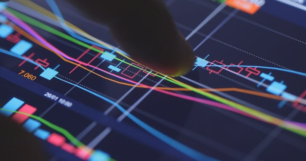 Advanced financial data analysis on digital trading charts for investment insights.