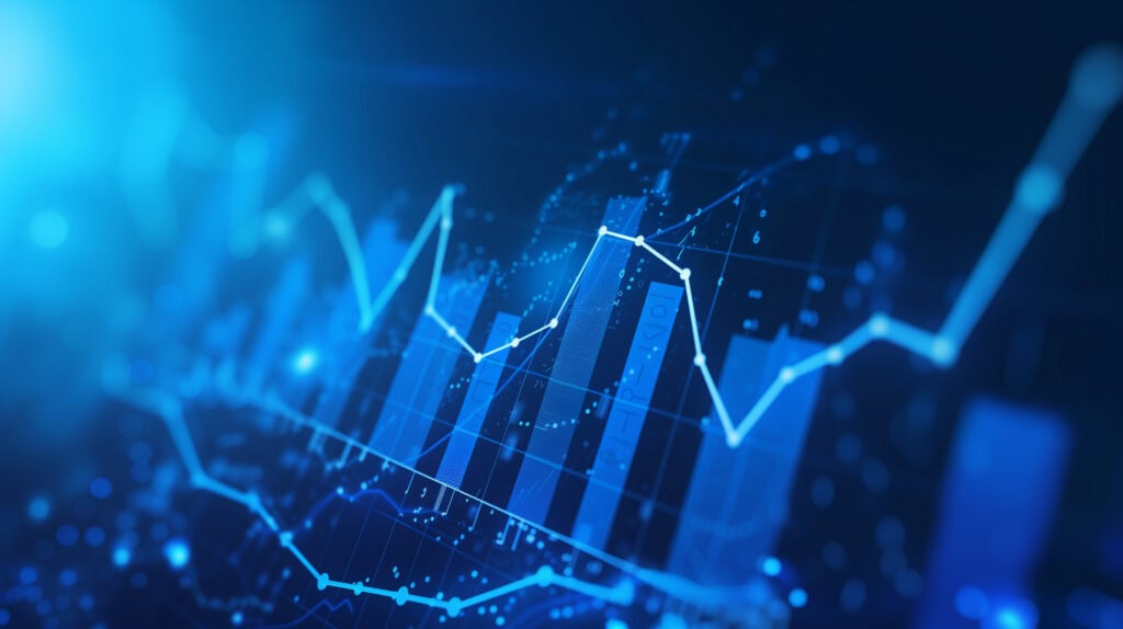 Graph showing data analytics and financial growth trends with digital chart visualization.