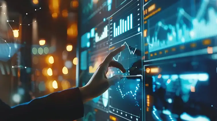 Real-time data analytics dashboard with financial charts and graphs for business insights.