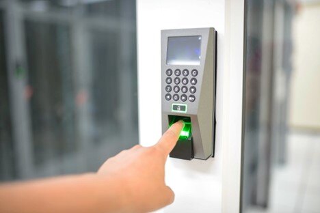 Access control fingerprint scanner for secure building entry.