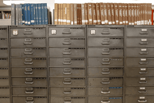 Lockers with files and manuals at Concentrus storage facility.