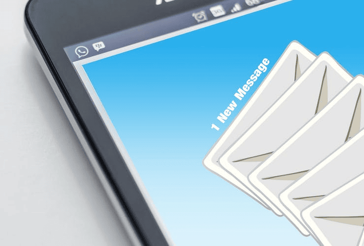 Email notifications showing multiple unread messages on a smartphone screen.