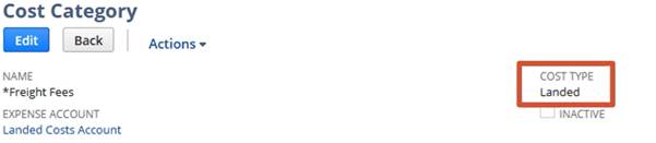 Optimized cost category for freight fees and landed costs in supply chain management.