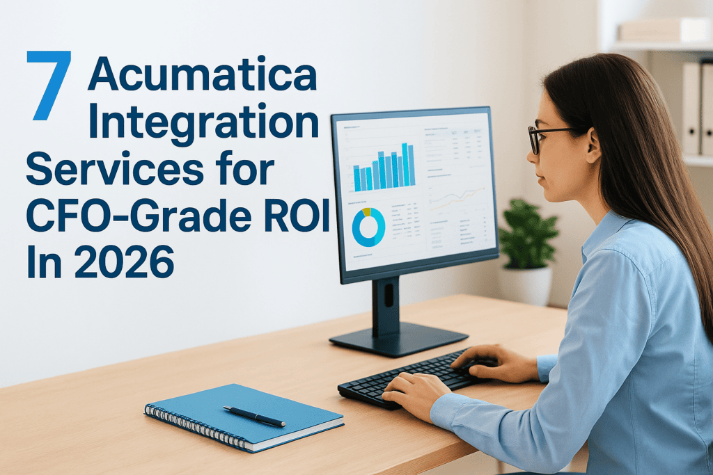 Businesswoman analyzing financial data on computer screen for CFO ROI.