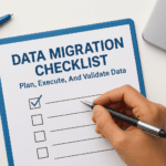 Data migration checklist for planning, executing, and validating data transfer processes.