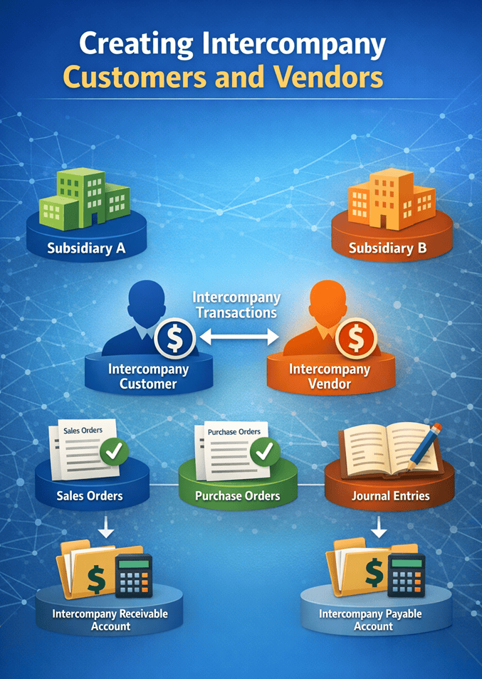 Creating Intercompany Customers and Vendors for seamless transactions.