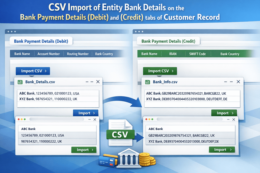 Digital interface for importing bank payment details via CSV files.