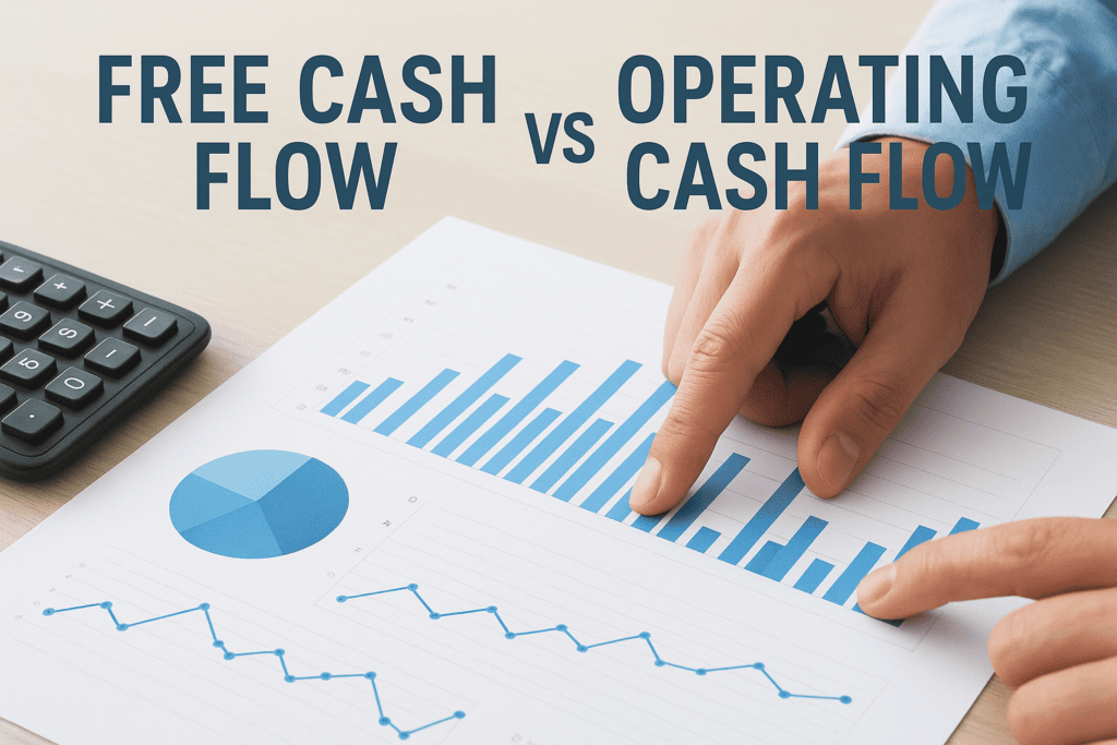 Business person analyzing cash flow charts and graphs for financial insights.