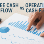Business person analyzing cash flow charts and graphs for financial insights.
