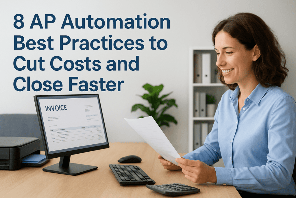 Businesswoman reviewing invoice for AP automation best practices.