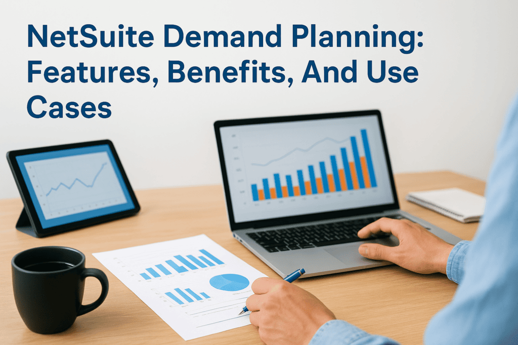 Person analyzing demand planning charts on laptop and tablet.