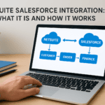 Diagram of NetSuite and Salesforce integration process with data flow.