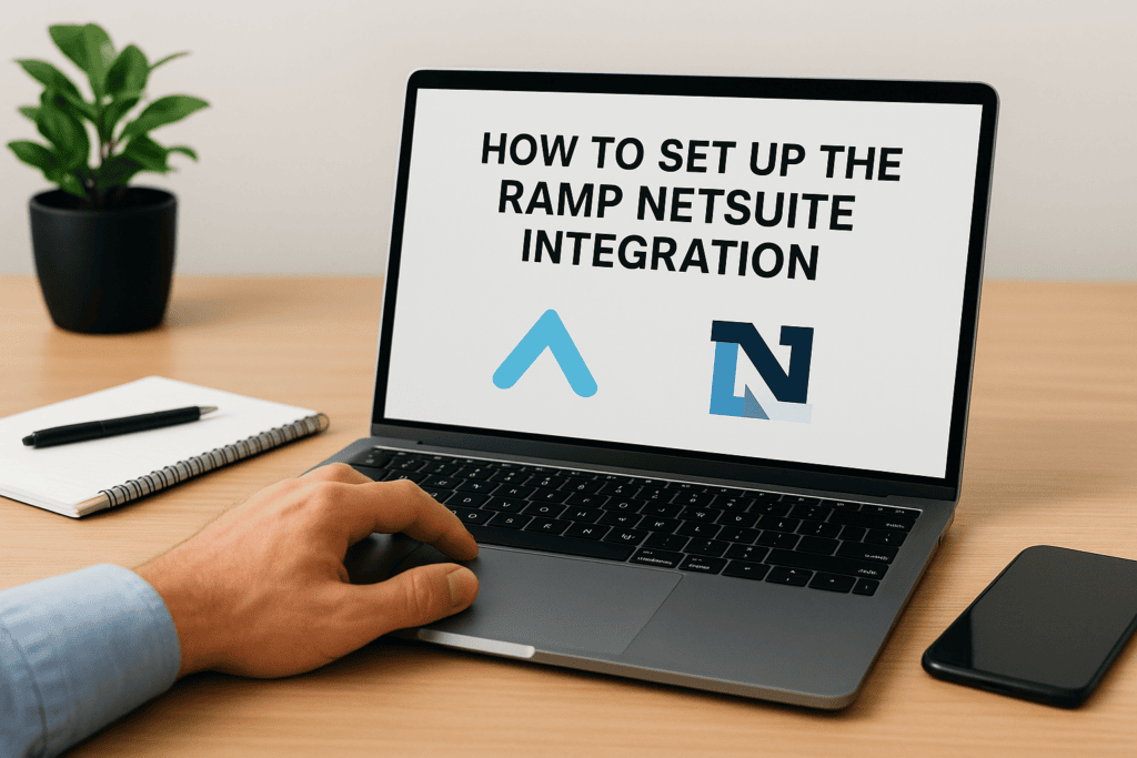 Laptop screen showing Ramp Netsuite integration setup instructions.